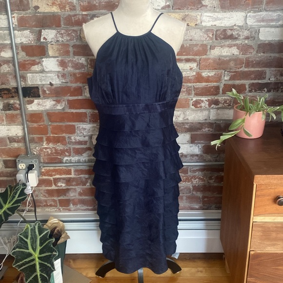 Adrianna Papell Dresses & Skirts - Adrianna Papell Navy Blue Ruffle Spaghetti Strap Cocktail Dress Size 14